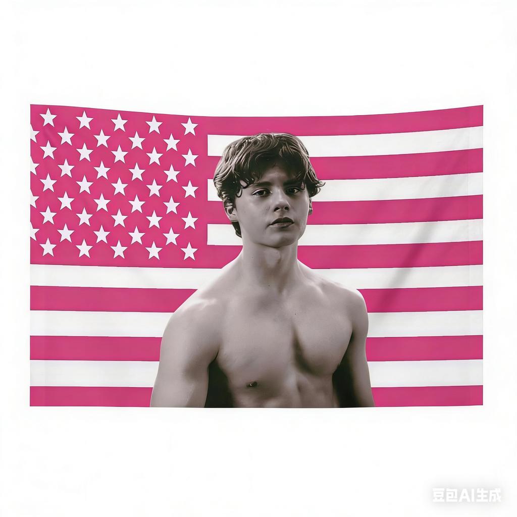 JJacob EElordi Fan Art Pink USA Flag Tapestry Multiple Character Portrait Print Perfect Gift For Fans Ideal For Dorm Bedroom