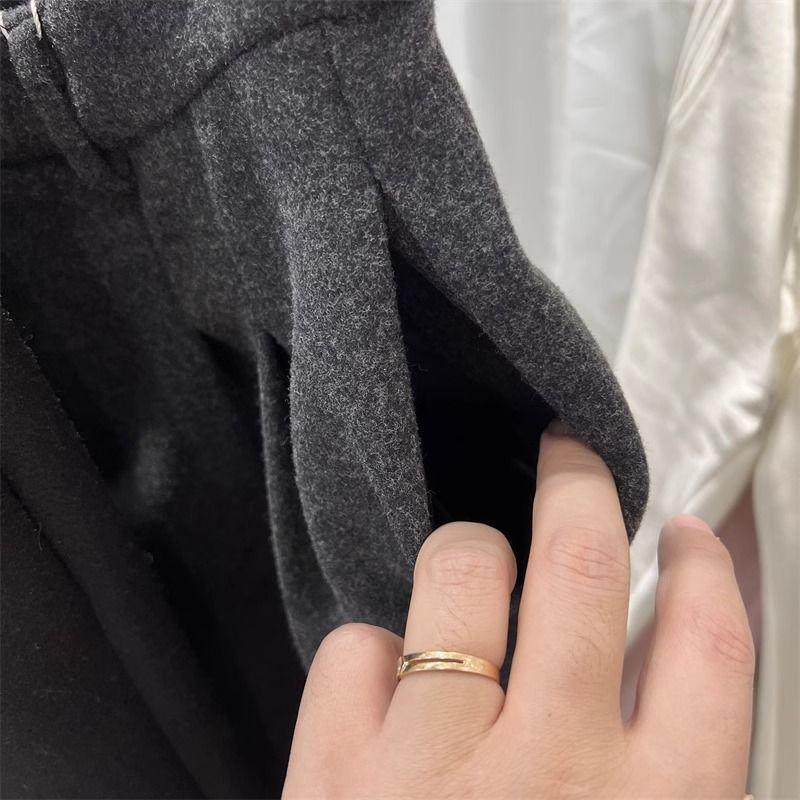 2025 Autumn/Winter High-Waisted Thick Woolen Retro Straight-Leg Wide Pants for Women