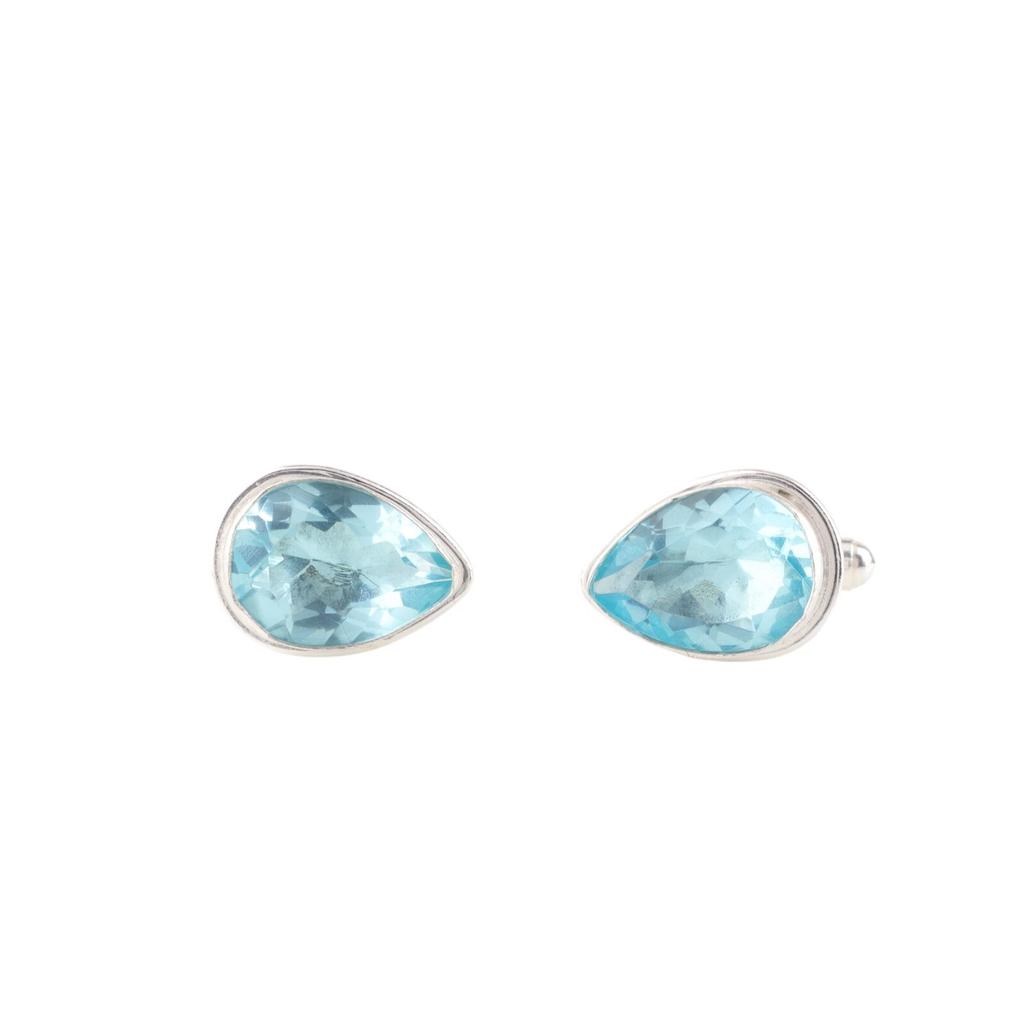 Natural Sky Blue Topaz Gemstone 925 Sterling Silver Handcrafted Cufflinks 0.66" CL-6-4