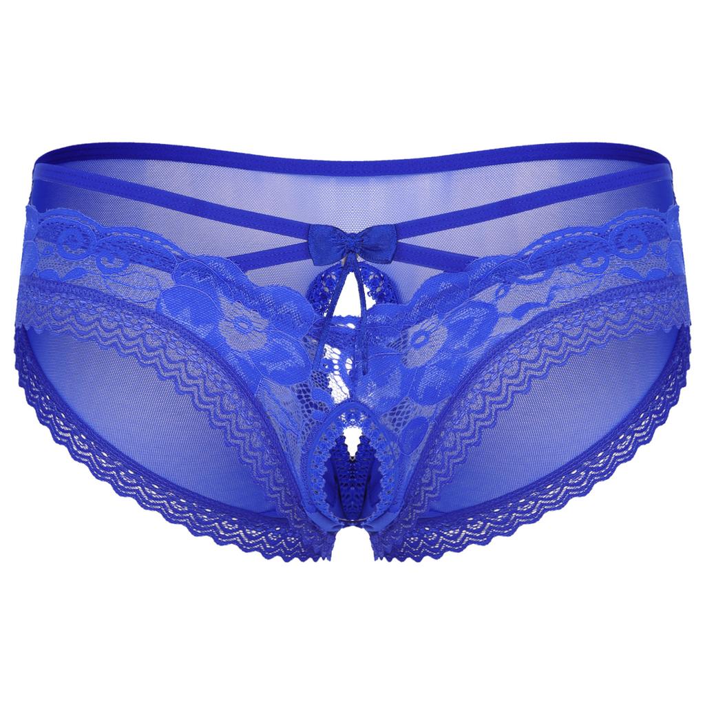 Pánské krajkové, síťované průhledné kalhotky Pure Light bez rozkroku Spodní prádlo Sissy s mašličkami Noční plavky na ramínka