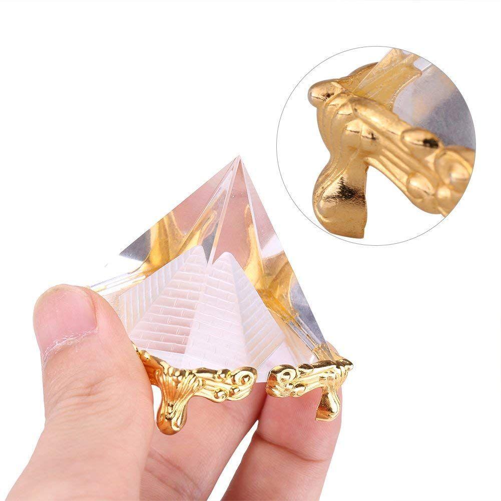 KIRINVEDA Feng Shui Glass Crystal Pyramid with Stand Amethyst Energy Generator Decorative Showpiece for Positive Energy