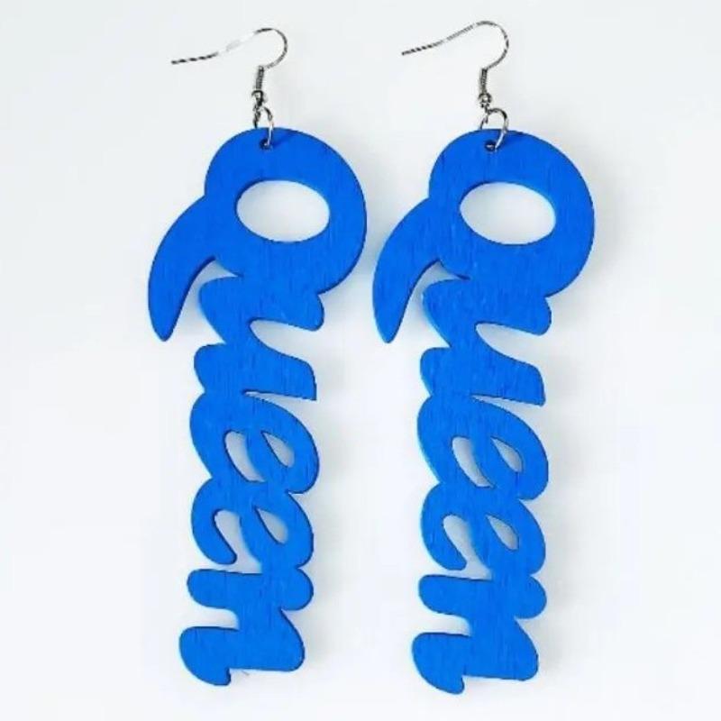 

Деревянные серьги с узором из букв, Модные серьги и серьги синий