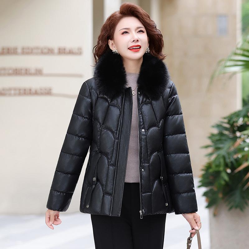 Mom s Winter Fashion: Warm Velvet-Thickened Leather Cotton Jacket for Middle-Aged & Elderly Women 2XL - 105-115 lbs