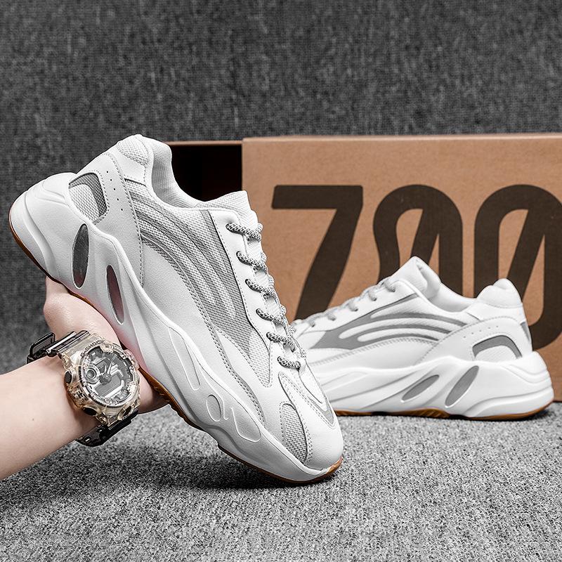 Reflective Trendy Men's Plus Size Casual Running Shoes in White - Coconut Dad Style