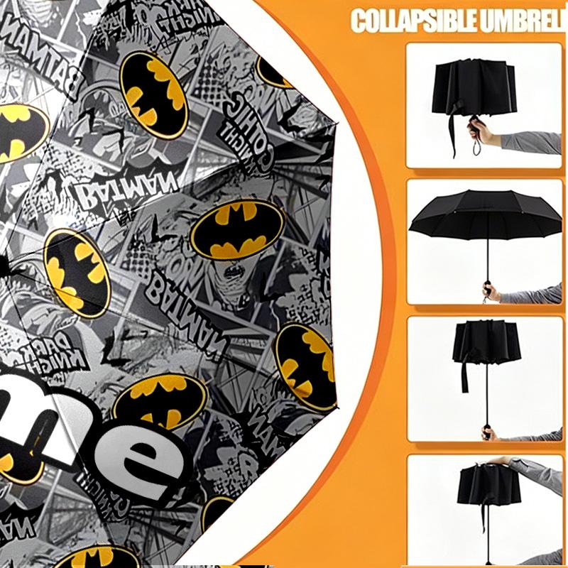 Custom Name Personalized Batman Print Umbrella, Auto Open Close, 8‑Rib Sturdy Frame, Commute Camping Hiking Use, Birthday Gift