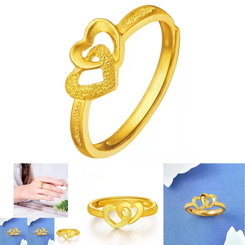 Delightful Gold-plated Adjustable Ring Featuring Double Heart Shape Enchanting Jewelry For Ladies