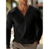 Men's Cotton Linen V-neck Button Solid Color Long-sleeved T-shirt Autumn Casual Versatile Comfortable Top