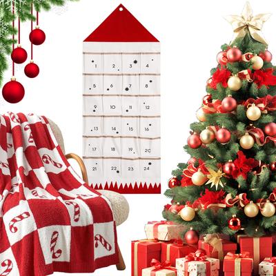 Fabric Christmas Advent Calendar with Pockets Xmas Tree Empty Cloth Ornaments DIY Natural Hanging Storage Bag Gift for Friends