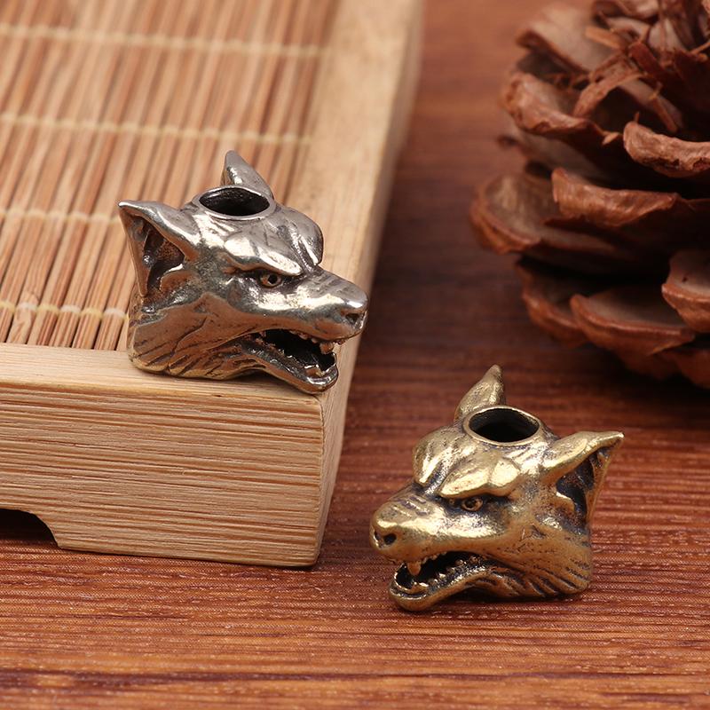 Zvíře Vlk Bojovník Hlava Socha Mosazný Korálek z Paracordu pro Deštník DIY Ručně Vyráběný Lanyard Šperkové Doplňky Venkovní Nástroj Přívěsek