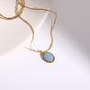 Titanium Steel Starry Ocean Pendant Necklace With Blue Oval Gemstone For Women