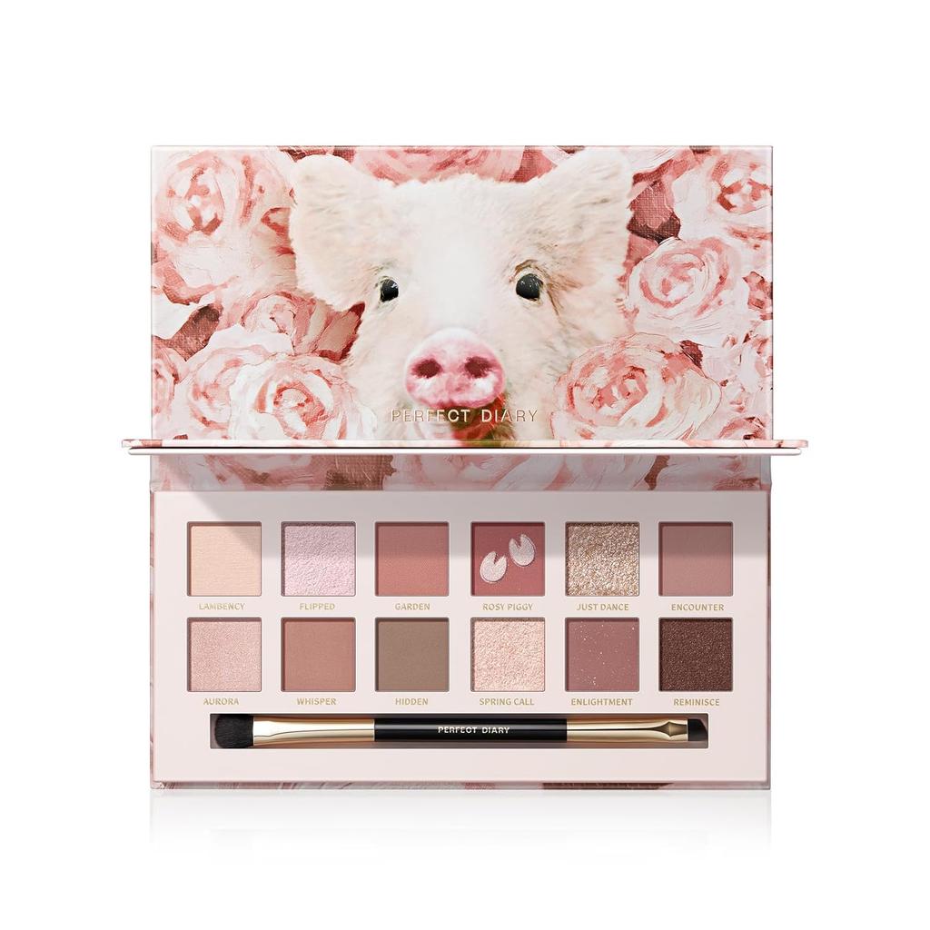 Perfect Diary Animal Eyeshadow Palette Popular Eye Makeup Gift High Pigmentation Adhesion (1.2g X 12 Colors) (Rose Pink)