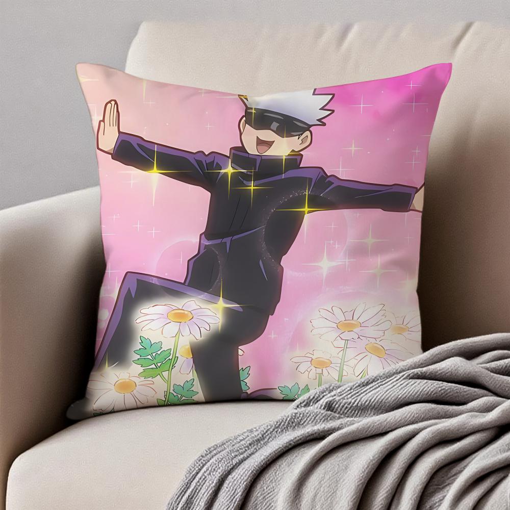 JJujutsu Kaisen GGojo Satoru Cushion Cover Pillowcase Antidustmite Invisible Zipper Short Plush Sofa Cushion