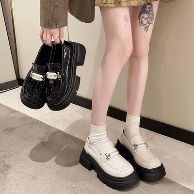 Black Platform Loafers Women's Autumn and Winter 2025 New Retro Thick Heel Single Shoes Muffin Platform British Style Small Leather Shoes