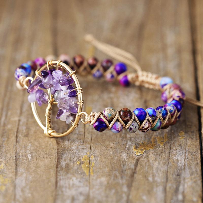 Natural stone Tree of Life amethyst hand-woven bracelet couple jewelry