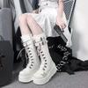 Platform Boots Riveted Buckle Wedges High Women'S Boots Punk Spice Chic Biker Rider Boots