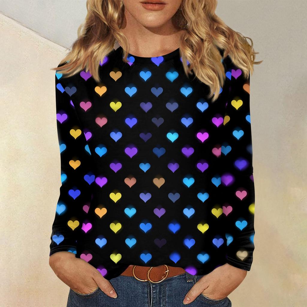 Damen Valentinstag Modisches Herzmuster Rundhals Langarm Pullover Top