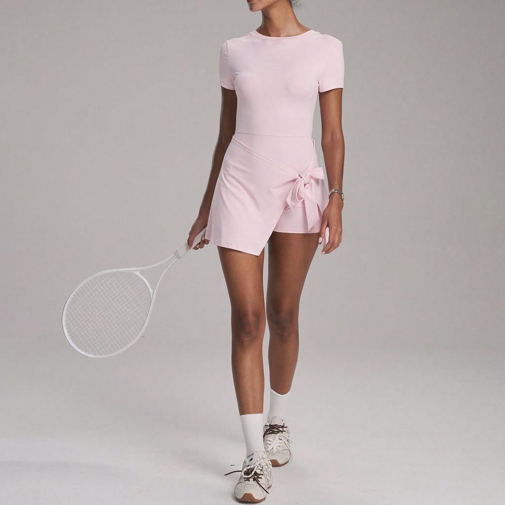 Yoga One-Piece Short Skirt Tight Back Fake Two-Piece Outdoor Fitness Anti-Light Sports Tennis Skirt Women