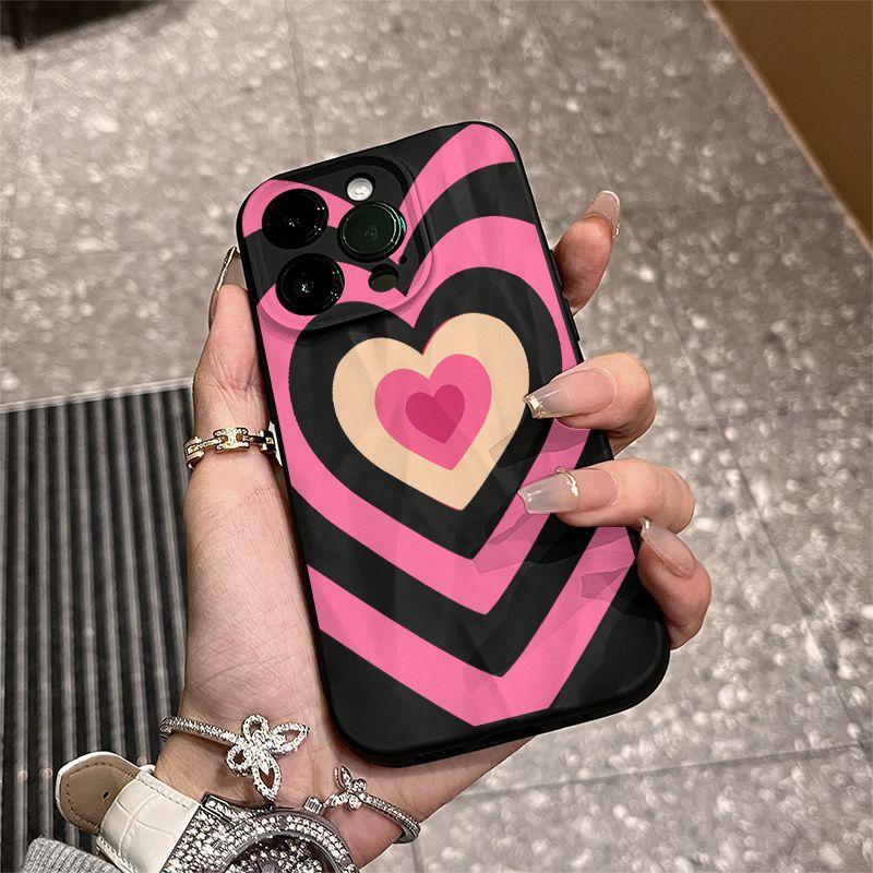 Pink Love Ring iPhone17promax Mobile Phone Case for Apple 16promax Pleats 14 Matte 15