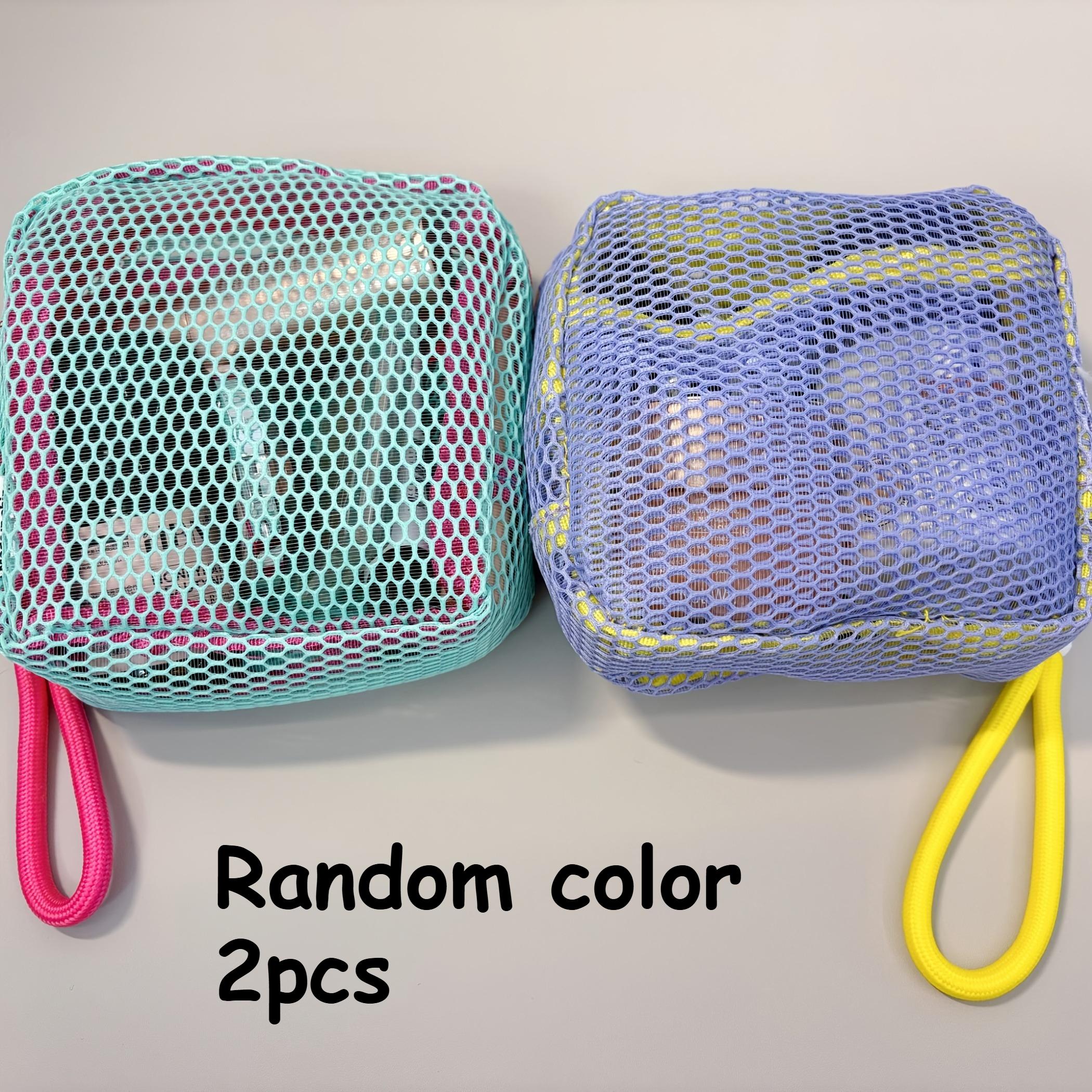 

2pcs Large-Capacity Multicolor Tofu Bags - Mesh Travel with Rope Closure, Portable Storage for Earphones, Keys,, Cables, Cards
