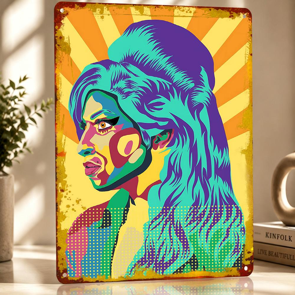 Amy Winehouse Pop Art Portret D Textuur Metaal Poster Aangepaste Muurkunst Blikbord Cadeau voor Mancave Badkamer Decoratie Kamer Huis