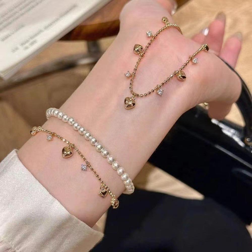 Minimalist Heart Pendant Bracelet Glod Silver Zircon Charm Bracelets Tassel Bracelet  Daily Wear