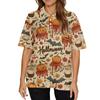 Women's Fashion Casual Lapel Short Sleeve Halloween Print Shirt Women's Button Up Tops