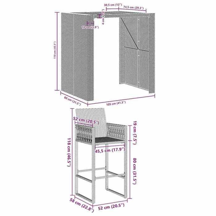 VidaXL Ensemble de bar de jardin 5 pcs sans coussins gris poly rotin 3328888