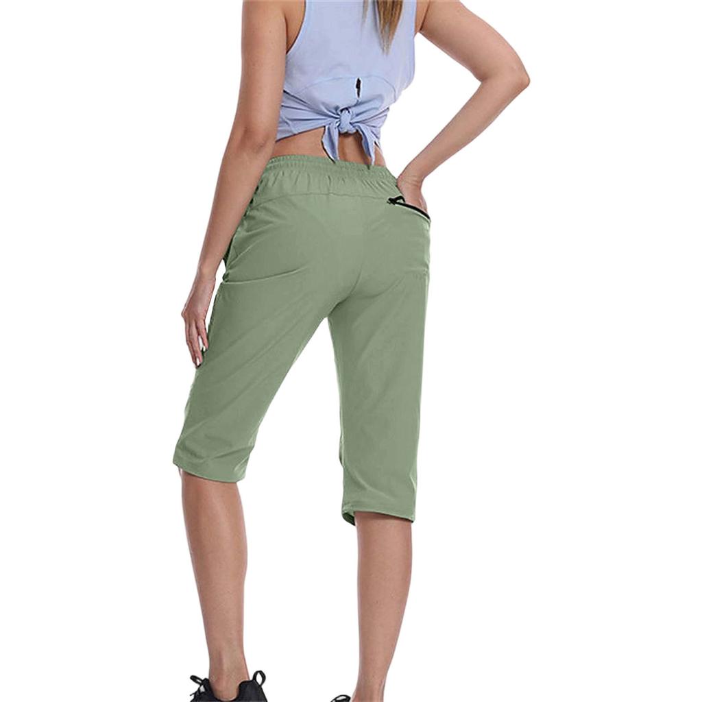 Women Outdoor Hiking Pants Quick Dry Lightweight Capris with Adjustable Waist and Zipper Pockets for Running Fitness Sports