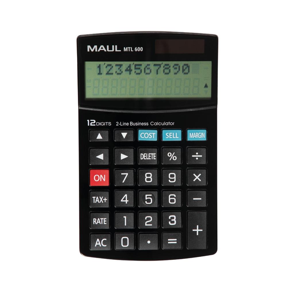 MAUL MTL 600 Commercial Calculator Calculator with Commercial Functions 12 Digit Display, 2 Lines with Tax Invoice and Correction Function Solar