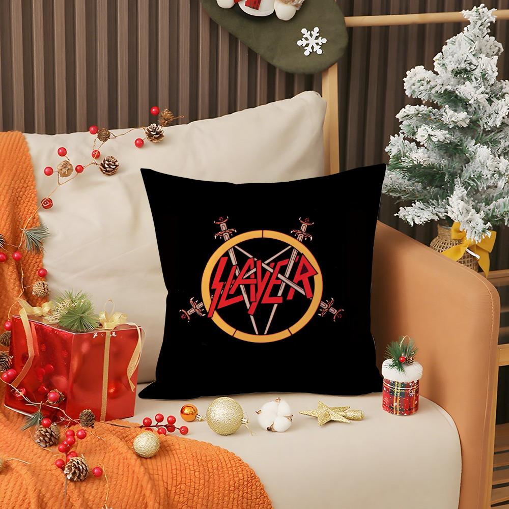 S-Slayer Heavy Metal Rock Band Kissenbezug Anti-Hausstaubmilben Kissen Unsichtbarer Reißverschluss seidiger kurzer Plüsch Sofakissenbezug