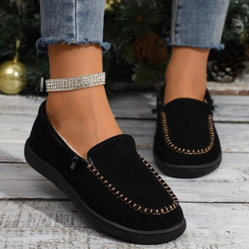 Shoes for Women 2024 Slip-on Women's Flats Fashion Solid Casual Flat Round Toe Light Loafers Women's Fleece Shoes Zapatos Mujer