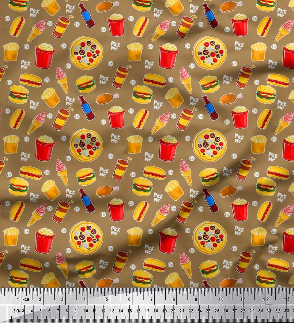 

Тканина Soimoi Japan Crepe Satin Cold Drink, Pizza & Burger Food Printed Тканина 1 метр 42 дюйма 42 Inch Wide - Poly Crepe коричневий