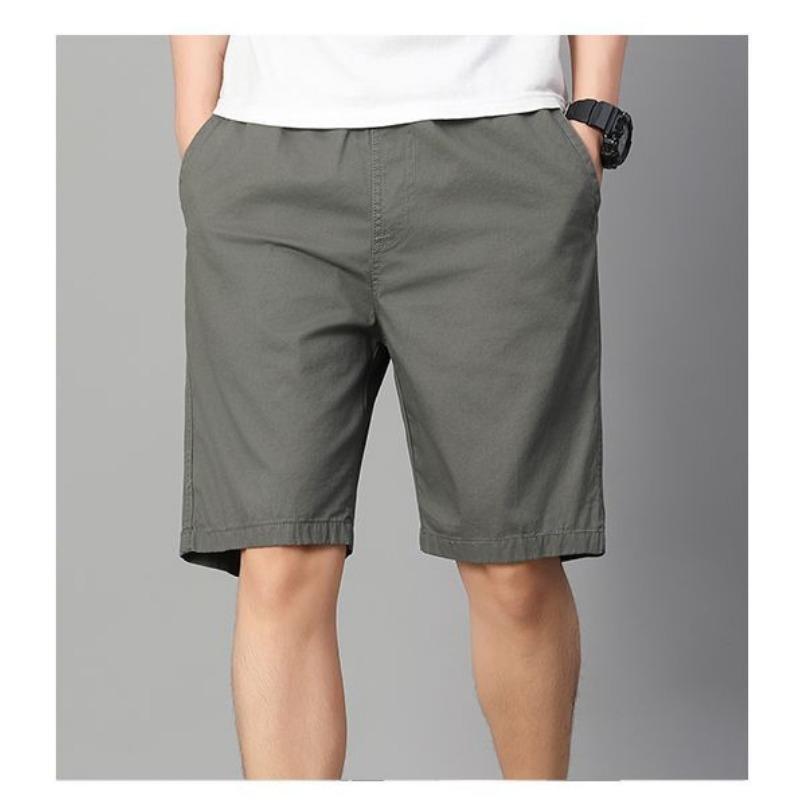 Men's Casual Solid Color Shorts Elastic Waist Lightweight Breathable Mid Length Outdoor Wear