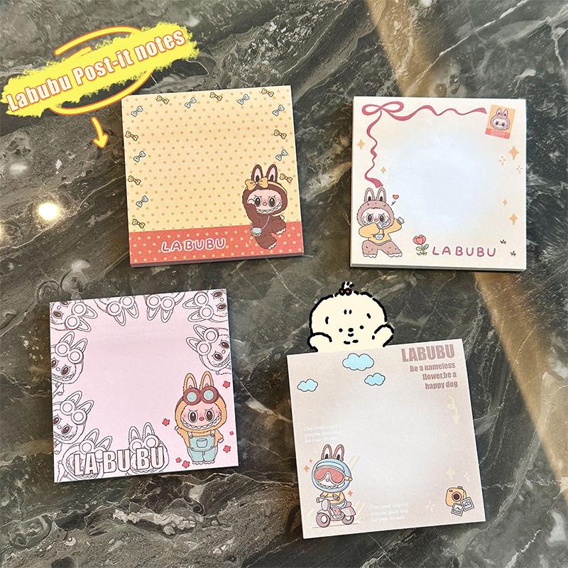 4Pcs Cute Labubu Self Adhesive Sticky Notes Cartoon Kawaii Note Paper Mini Portable Notebook School Supplies Student Stationery