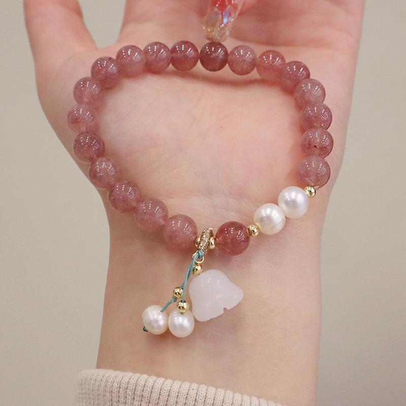 Natural Strawberry Crystal Bracelet Bangles Women Fashion Jewelry Accessories Gift