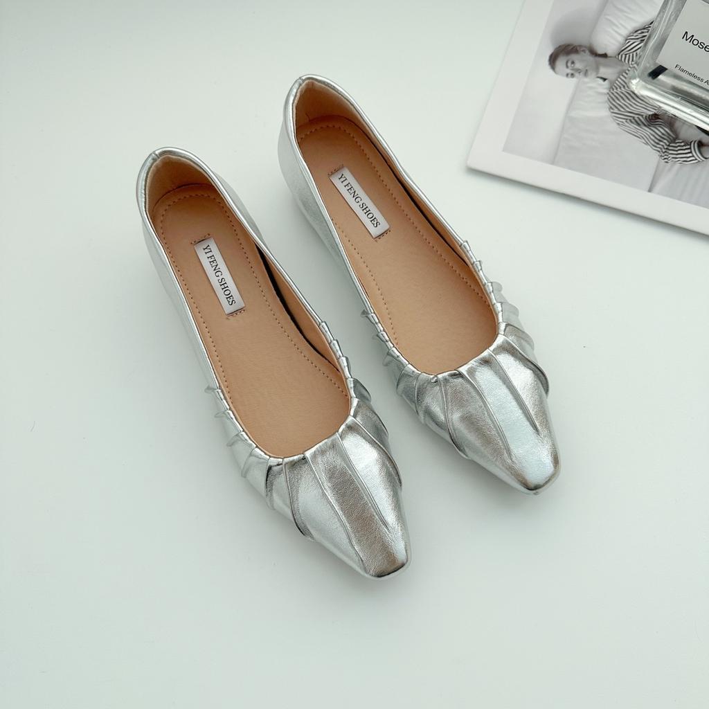 French square head height increase of 4 cm pleated ballet shoes shallow mouth one pedal temperament fashion single shoes women's soft-soled shoes