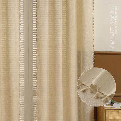 Boho Cotton Linen Curtains, Semi Sheer Natural Fabrics Curtains Tassel Rod Pocket, Farmhouse Curtains for Living Room Bedroom