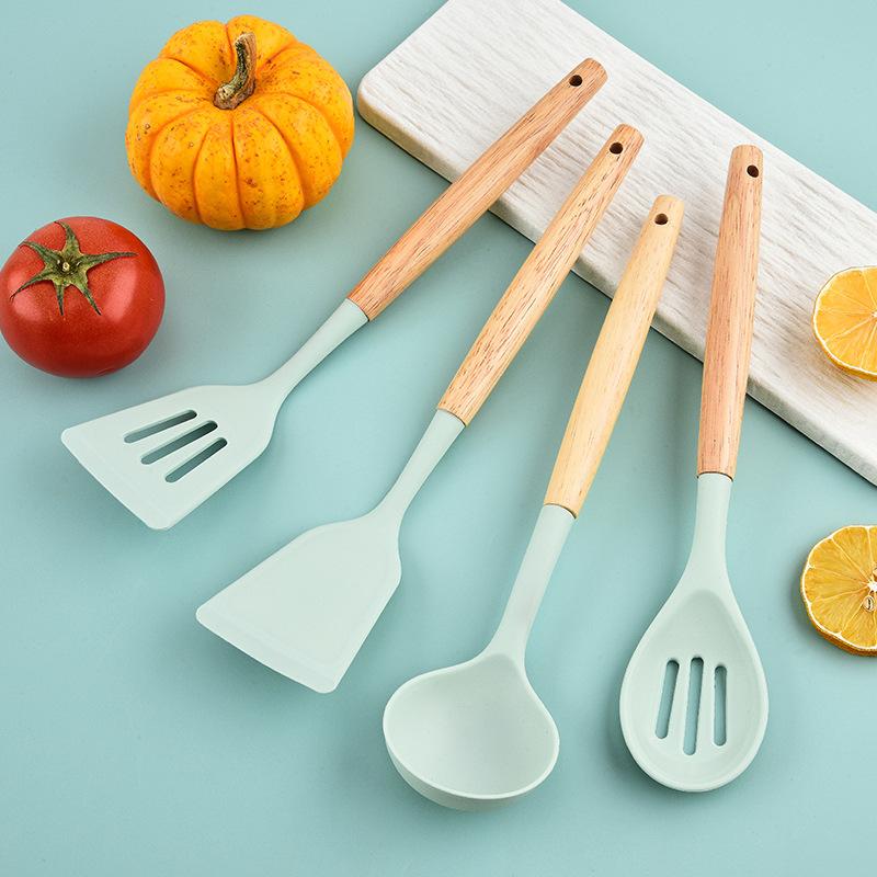 2025 New Light Edition Silicone Cooking Shovel Food Grade Spoon 12-piece Set 550g Silicone Kitchenware Set