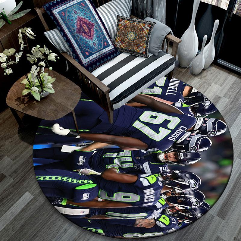 Seattle Seahawks Players pattern round rug,Carpet Rug for Living Room Bedroom Playroom ,Non-slip Floor Mat,Holiday Gifts and Birthday Gifts.