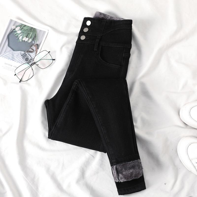 

Женские эластичные обтягивающие джинсы с высокой талией и эффектом похудения — мягкие и плотные на осень/зиму 2021 г. 32