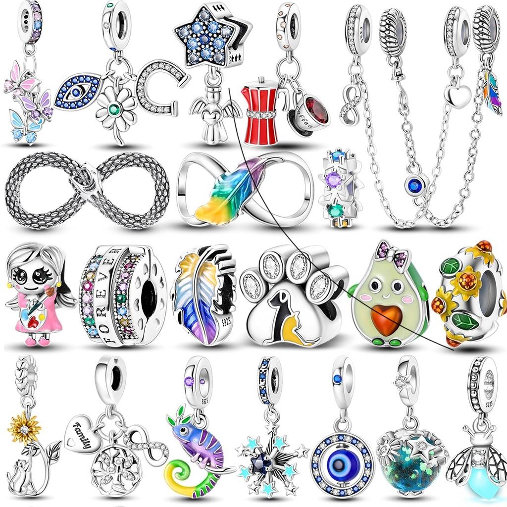 Copper Eternal Symbol Charms Luminous Star Beads Love Dangle Safety Chain Original Accessories Bracelet Diy Jewelry