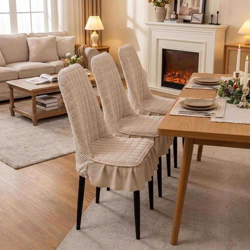 Solid Color Ruffle Skirt Chair Slipcovers Thickened Stretch Chair Covers Hotel