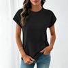 Women's Crew Neck Short Sleeve T Shirt Regular Fit Casual Solid Color Pocket Blouse