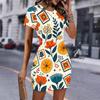 Mode Damen Langes Lockeres Kleid mit Pflaumenblüten-Print, Rundhalsausschnitt, Kurze Ärmel, Lockere Streetwear, A-Linie