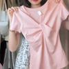 Pure Cotton Black Two-wear One-shoulder Short-sleeved T-shirt for Women's New Hot Girl Sexy Slim and Versatile Short Top