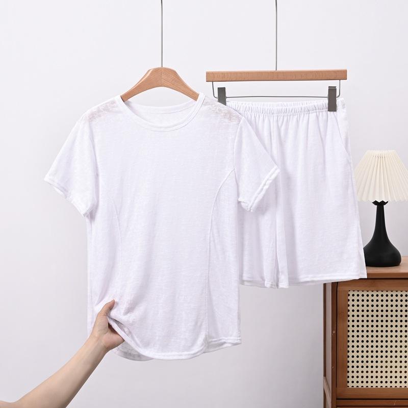Summer Oversized Casual Loungewear Set - Loose Fit for Slimming, Women's Round-neck Short-sleeved T-shirt, High-waisted Shorts, Two-piece Set