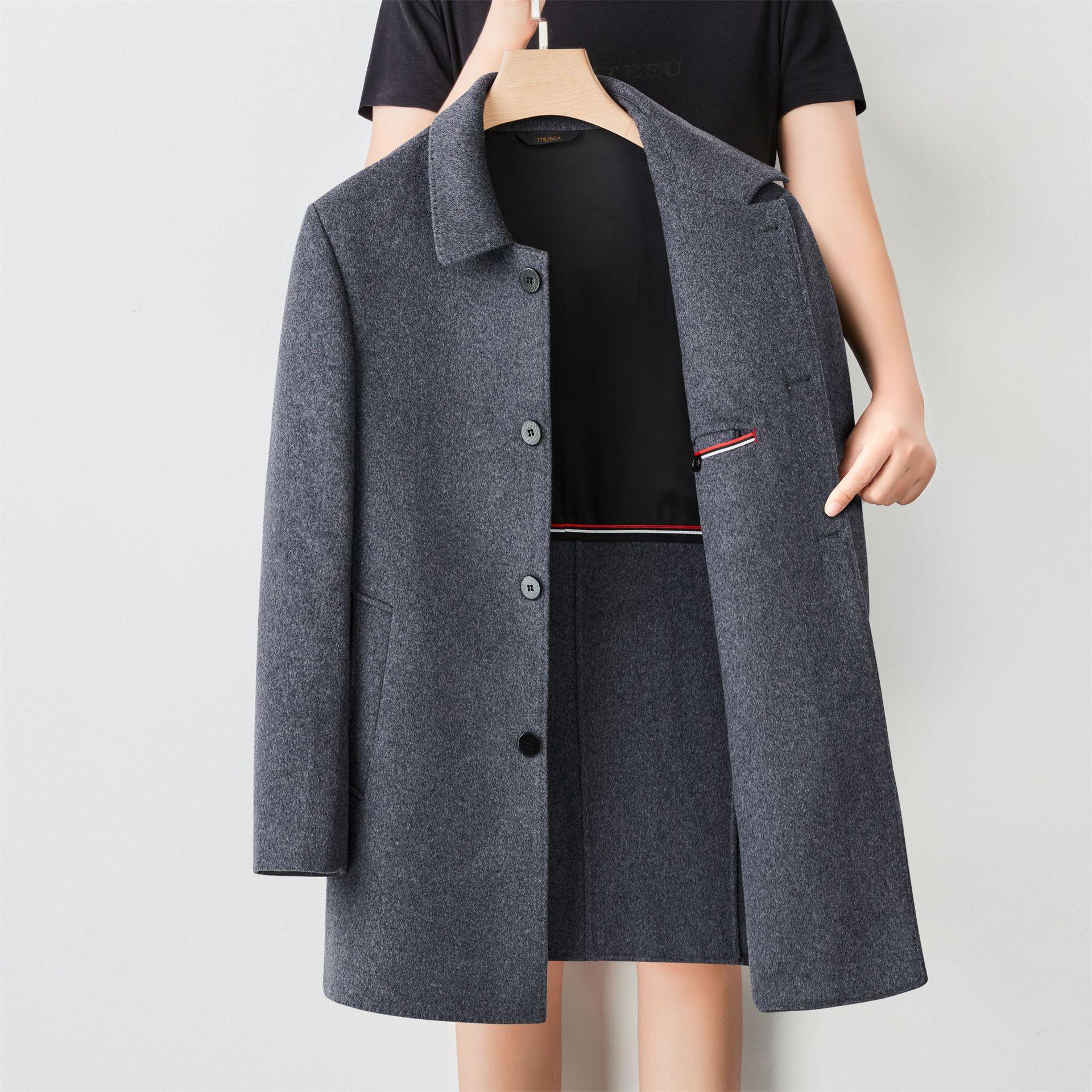 

Весенне-осенняя мужская куртка средней длины для среднего и пожилого возраста с лацканами из овчины, повседневная куртка высокого класса для папы 3XL серый