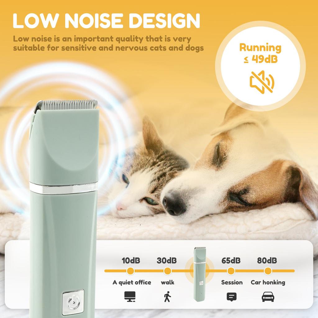 Elektrische Haarschneidemaschine für Haustiere 6500 U/min Zwei Geschwindigkeiten Hunde-Pflegeset Wiederaufladbar Geräuscharm Pfotentrimmer für kleine Hunde und Katzen