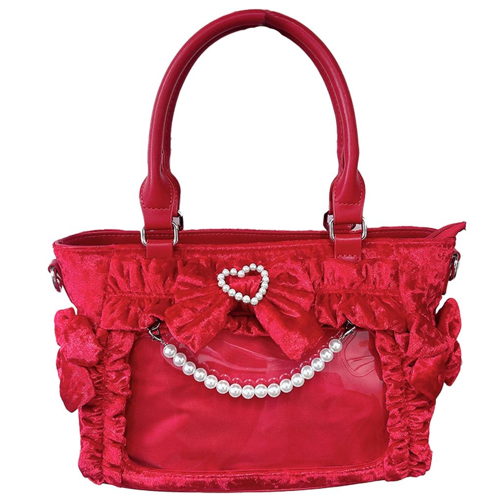 Pearl Ribbon Velvet Ita Red [Best Wish] Bag, [Used]