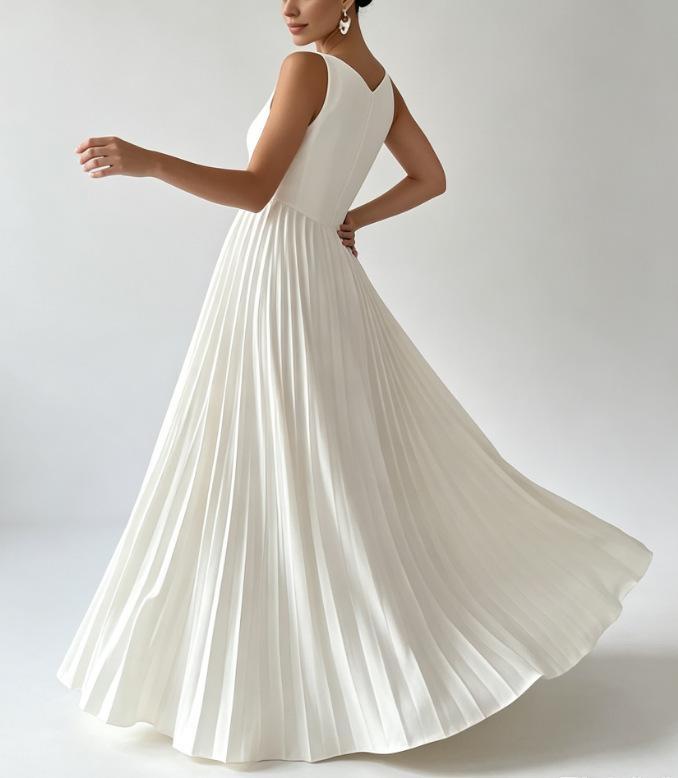 Summer new European and American style white sleeveless pleated splicing dress temperament slim dress dress party